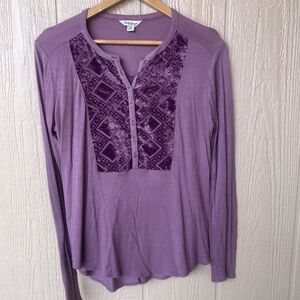 Lucky Brand Womens Purple Vintage Crushed Velvet Blouse Shirt Renaissance M
